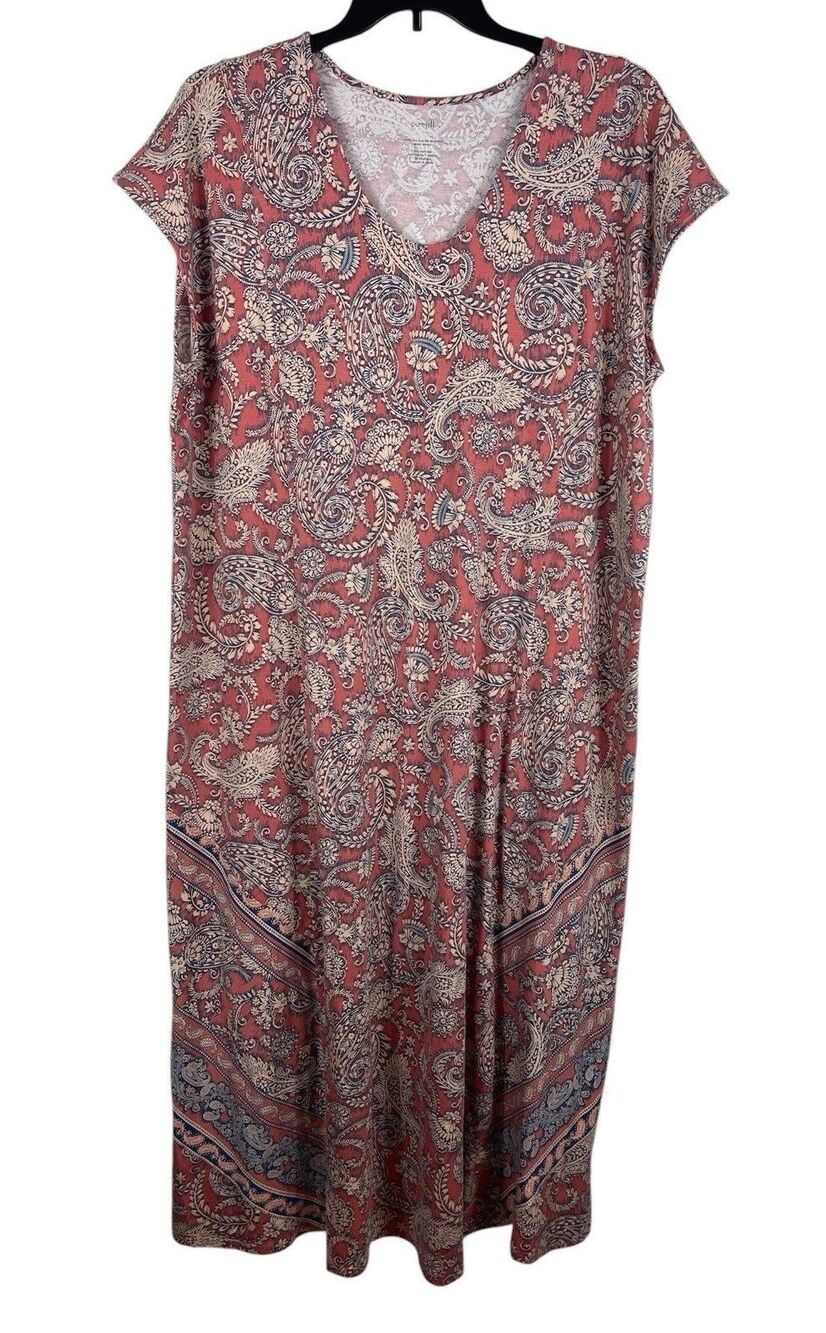 J Jill PureJill 2X Paisley Border Print Maxi Dress Tencel Modal Cotton NWT
